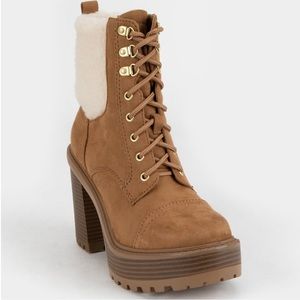 Soda platform lace up shearling warm and cozy booties